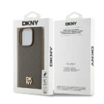 DKNY DKHMP14LPSHRPSW Brown Hardcase Leather Pattern Metal Logo MagSafe Kryt iPhone 14 Pro