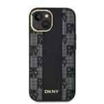 DKNY DKHMP14SPCPVSLK Black Hardcase Leather Checkered Mono Pattern MagSafe Kryt iPhone 13/14/15
