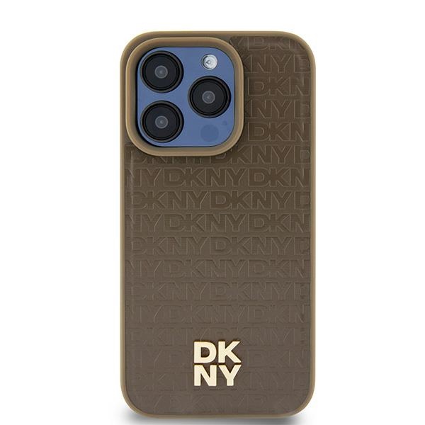 DKNY DKHMP14SPSHRPSW Brown Hardcase Leather Pattern Metal Logo MagSafe Kryt iPhone 13/14/15