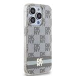 DKNY DKHMP15LHCPTSE Beige Hardcase IML Checkered Mono Pattern & Printed Strip Kryt iPhone 15 Pro