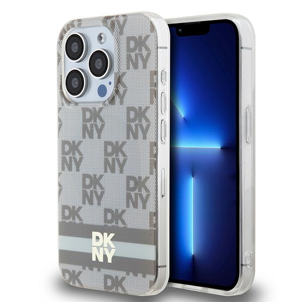 DKNY DKHMP15LHCPTSE Beige Hardcase IML Checkered Mono Pattern & Printed Strip Kryt iPhone 15 Pro