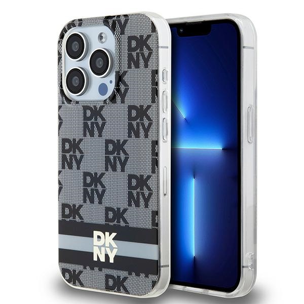 DKNY DKHMP15LHCPTSK Black Hardcase IML Checkered Mono Pattern & Printed Strip Kryt iPhone 15 Pro
