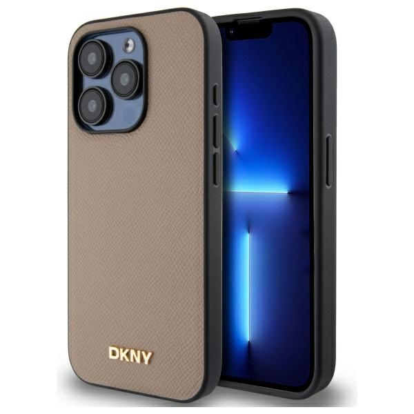 DKNY DKHMP15LPGHLME Beige Hardcase Grained Metal Logo MagSafe Kryt iPhone 15 Pro