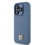 DKNY DKHMP15LPSHRPSB Blue Hardcase Leather Monogram Pattern Metal Logo MagSaf Kryt iPhone 15 Pro