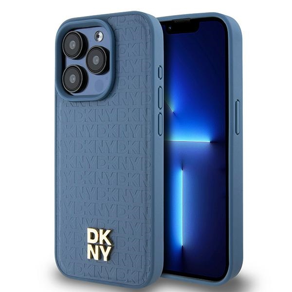 DKNY DKHMP15LPSHRPSB Blue Hardcase Leather Monogram Pattern Metal Logo MagSaf Kryt iPhone 15 Pro