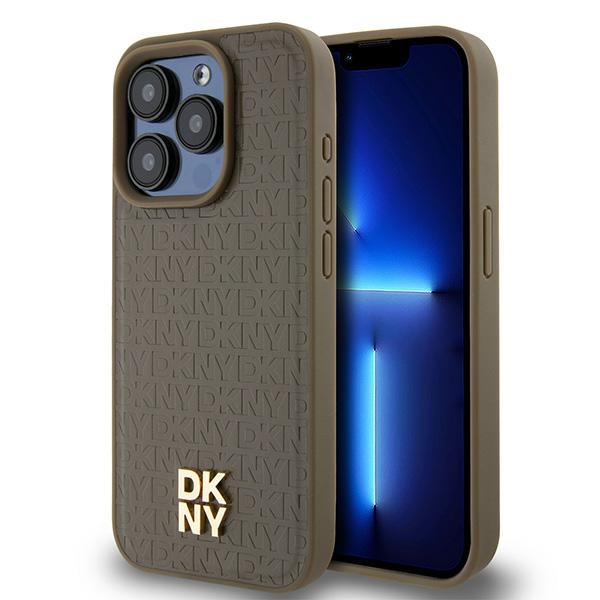 DKNY DKHMP15LPSHRPSW Brown Hardcase Leather Monogram Pattern Metal Logo MagSa Kryt iPhone 15 Pro