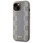 DKNY DKHMP15MPCPVSLE Beige Hardcase Leather Checkered Mono Pattern MagSafe Kryt iPhone 15 Plus