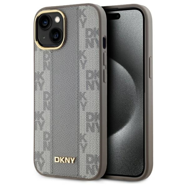 DKNY DKHMP15MPCPVSLE Beige Hardcase Leather Checkered Mono Pattern MagSafe Kryt iPhone 15 Plus