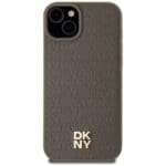 DKNY DKHMP15MPSHRPSW Brown Hardcase Leather Pattern Metal Logo Mag Kryt iPhone 14 Plus/15 Plus