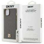 DKNY DKHMP15MPSHRPSW Brown Hardcase Leather Pattern Metal Logo Mag Kryt iPhone 14 Plus/15 Plus