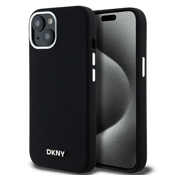 DKNY DKHMP15MSMCHLK Black Hardcase Liquid Silicone Small Metal Logo Mag Kryt iPhone 14 Plus/15 Plus