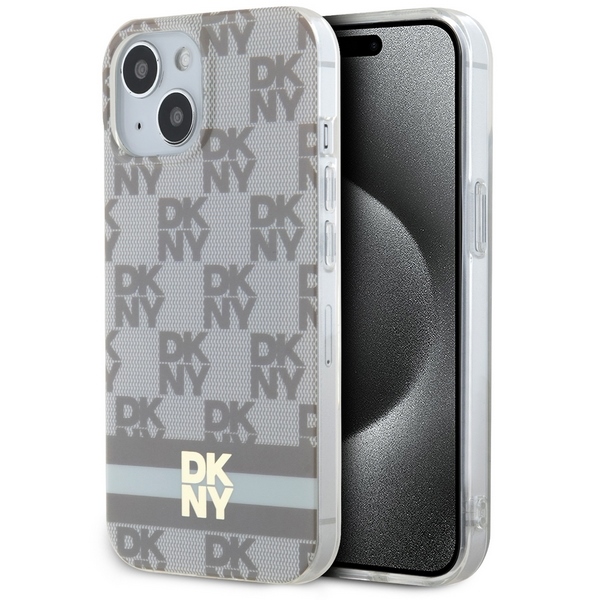 DKNY DKHMP15SHCPTSE Beige Hardcase IML Checkered Mono Pattern & Printed Kryt iPhone 13/14/15