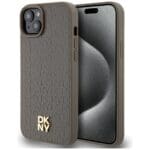 DKNY DKHMP15SPSHRPSW Brown Hardcase Leather Pattern Metal Logo MagSafe Kryt iPhone 13/14/15