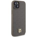 DKNY DKHMP15SPSHRPSW Brown Hardcase Leather Pattern Metal Logo MagSafe Kryt iPhone 13/14/15