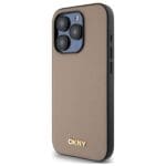 DKNY DKHMP15XPGHLME Beige Hardcase Grained Metal Logo MagSafe Kryt iPhone 15 Pro Max