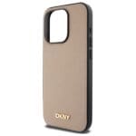 DKNY DKHMP15XPGHLME Beige Hardcase Grained Metal Logo MagSafe Kryt iPhone 15 Pro Max