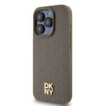 DKNY DKHMP15XPSHRPSW Brown Hardcase Leather Pattern Metal Logo MagSafe Kryt iPhone 15 Pro Max