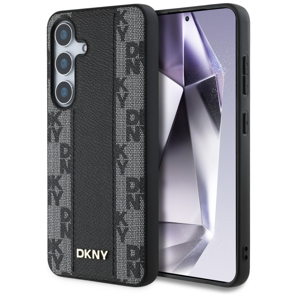DKNY Leather Checkered Pattern MagSafe Black Kryt Samsung Galaxy S25