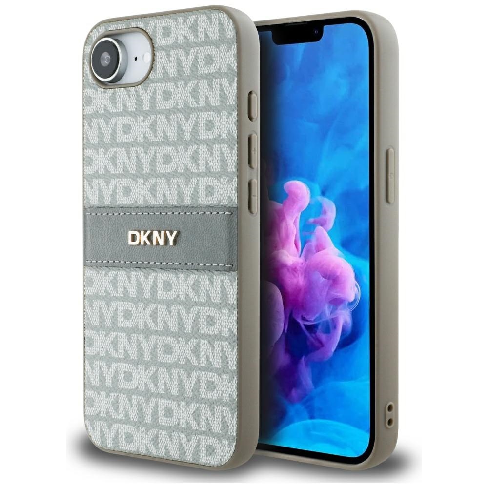 DKNY Repeat Texture Pattern with Tonal Stripe Beige Kryt iPhone 16e