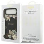 Guess Grained Flowers Classic Logo MagSafe Black Kryt iPhone 17 Air
