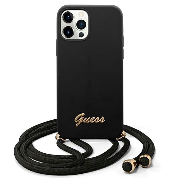 Guess GUHCP12MLSCLMGBK Black Hardcase Metal Logo Cord Kryt iPhone 12/12 Pro