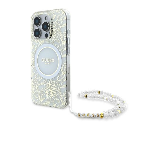 Guess GUHMP16LHCPOFPH White Hardcase IML Flowers Allover Electro With Pearl Kryt iPhone 16 Pro