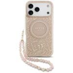 Guess IML Flowers Electro Pearl Strap MagSafe Pink Kryt iPhone 17 Pro Max