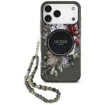 Guess IML Flowers Pearl Strap MagSafe Black Kryt iPhone 17 Pro Max