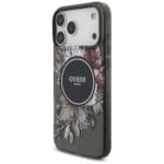 Guess IML Flowers Pearl Strap MagSafe Black Kryt iPhone 17 Pro Max