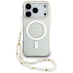 Guess IML Glitter Pearl Strap MagSafe Clear Kryt iPhone 17 Pro