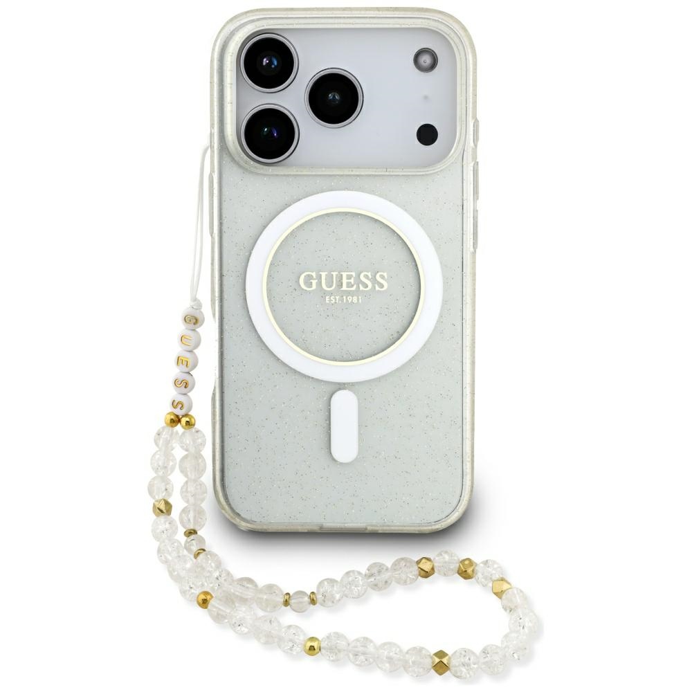 Guess IML Glitter Pearl Strap MagSafe Clear Kryt iPhone 17 Pro