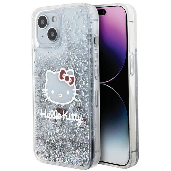 Hello Kitty HKHCP14SLIKHET Silver Hardcase Liquid Glitter Charms Kit Kryt iPhone 13/14/15