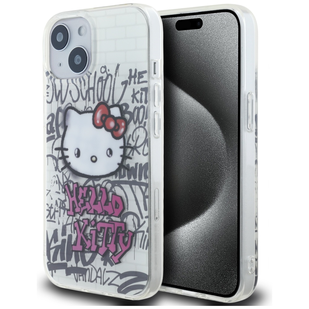 Hello Kitty HKHCP15SHDGPHT White Hardcase IML Kitty On Bricks Graffiti Kryt iPhone 13/14/15