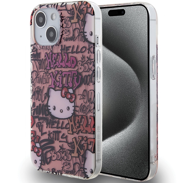 Hello Kitty HKHCP15SHDGPTP Pink Hardcase IML Tags Graffiti Kryt iPhone 13/14/15