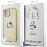 Hello Kitty HKHMP14SPGHCKD Gold Hardcase Leather Kitty Head MagSafe Kryt iPhone 13/14/15
