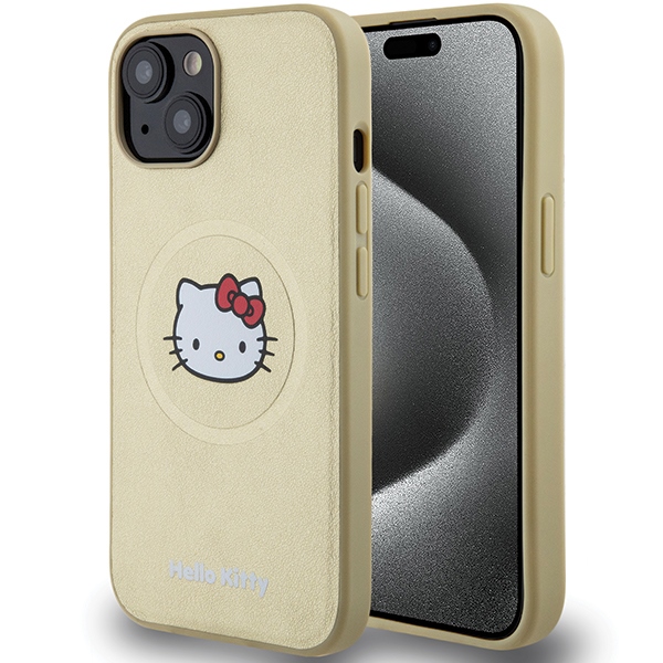 Hello Kitty HKHMP14SPGHCKD Gold Hardcase Leather Kitty Head MagSafe Kryt iPhone 13/14/15