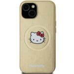 Hello Kitty HKHMP15SPGHCKD Gold Hardcase Leather Kitty Head MagSafe Kryt iPhone 13/14/15