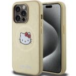 Hello Kitty HKHMP15XPGHCKD Gold Hardcase Leather Kitty Head MagSafe Kryt iPhone 15 Pro Max