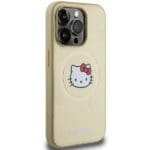 Hello Kitty HKHMP15XPGHCKD Gold Hardcase Leather Kitty Head MagSafe Kryt iPhone 15 Pro Max