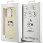 Hello Kitty HKHMP15XPGHCKD Gold Hardcase Leather Kitty Head MagSafe Kryt iPhone 15 Pro Max