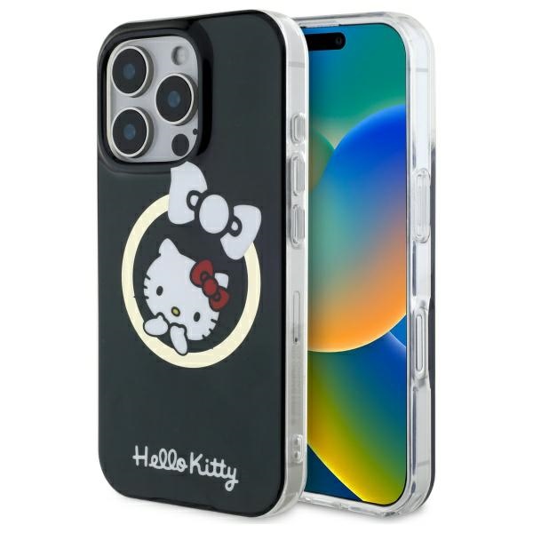 Hello Kitty HKHMP16LHFLBK Black Hardcase IML Fun Bow MagSafe Kryt iPhone 16 Pro