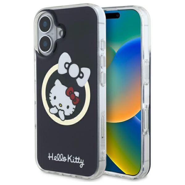 Hello Kitty HKHMP16SHFLBK Black Hardcase IML Fun Bow MagSafe Kryt iPhone 16