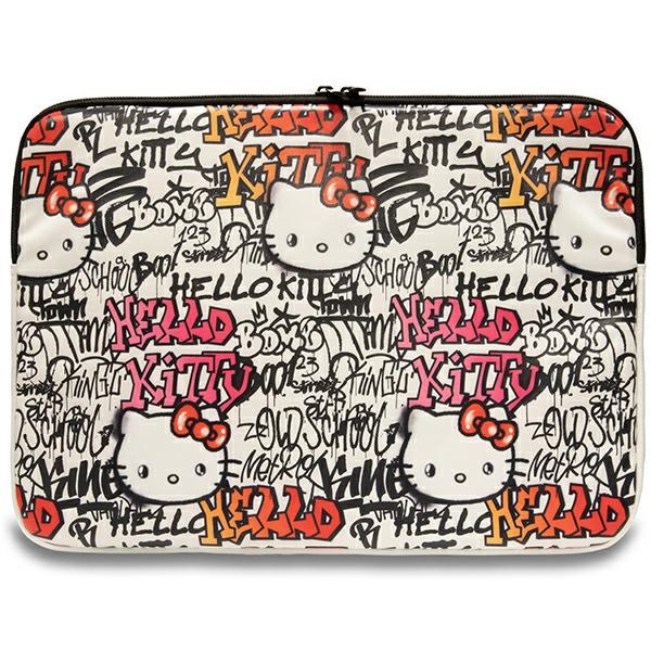 Hello Kitty Sleeve HKCSZPDGPTE 14" Beige Zip PU Tags Graffiti