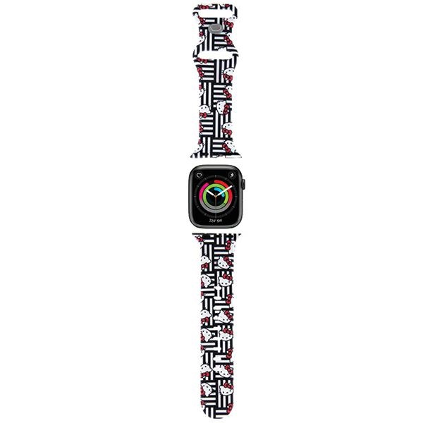 Hello Kitty Strap HKAWMSDIESK Apple Watch SE/11/10/9/8/7/6/5/4/3 (42/41/40/38mm) Black Strap Silicone Heads & Stripes