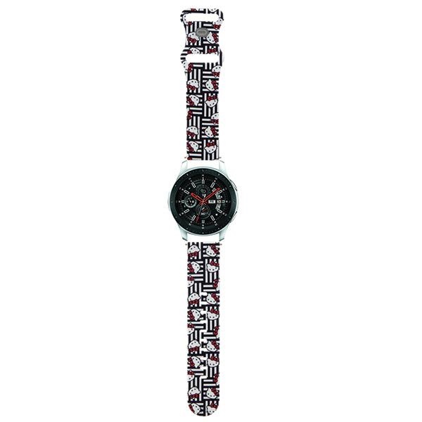 Hello Kitty Universal Strap HKUWLSDIESK Silicone Heads & Stripes Black Strap 22mm
