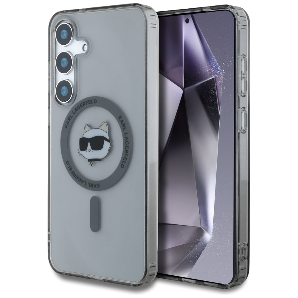 Karl Lagerfeld Button Choupette Head Printed Logo MagSafe Black Kryt Samsung Galaxy S25