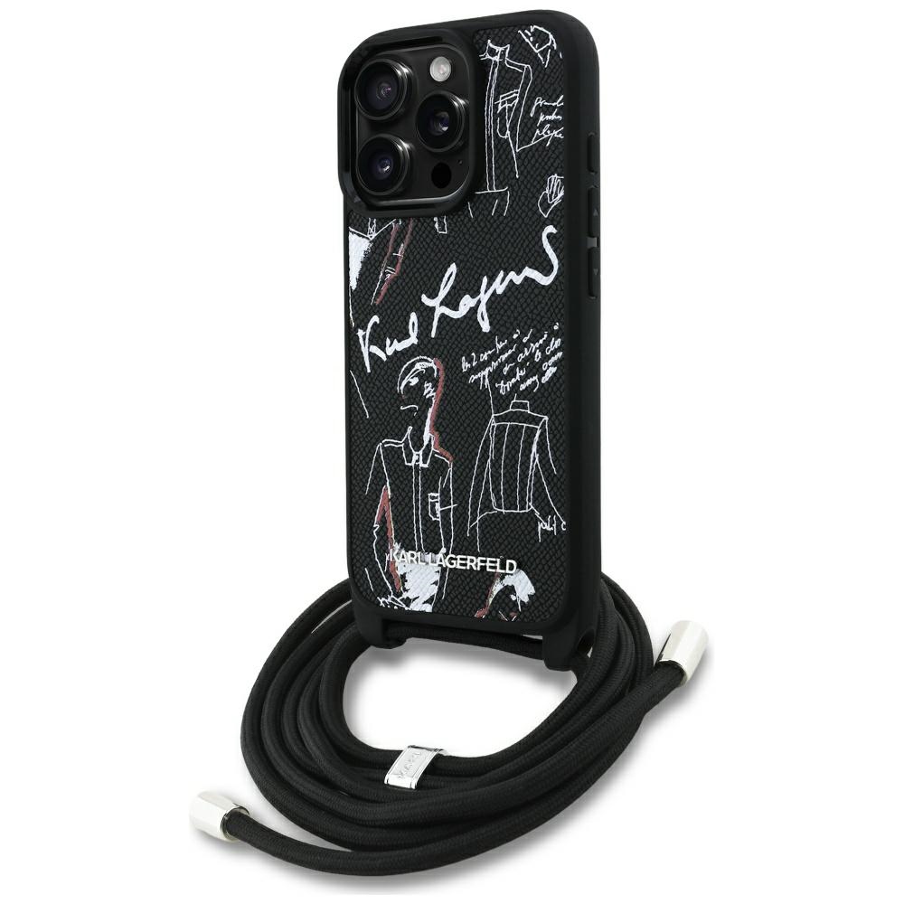Karl Lagerfeld Crossbody Grained Pattern & Logo Black Kryt iPhone 16 Pro