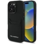 Karl Lagerfeld HC Grained PU Cardslot Metal Elong Black Kryt iPhone 16 Pro