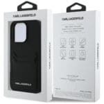 Karl Lagerfeld HC Grained PU Cardslot Metal Elong Black Kryt iPhone 16 Pro