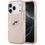 Karl Lagerfeld IML Glitter Karl & Choupette Heads Logo MagSafe Pink Kryt iPhone 17 Pro